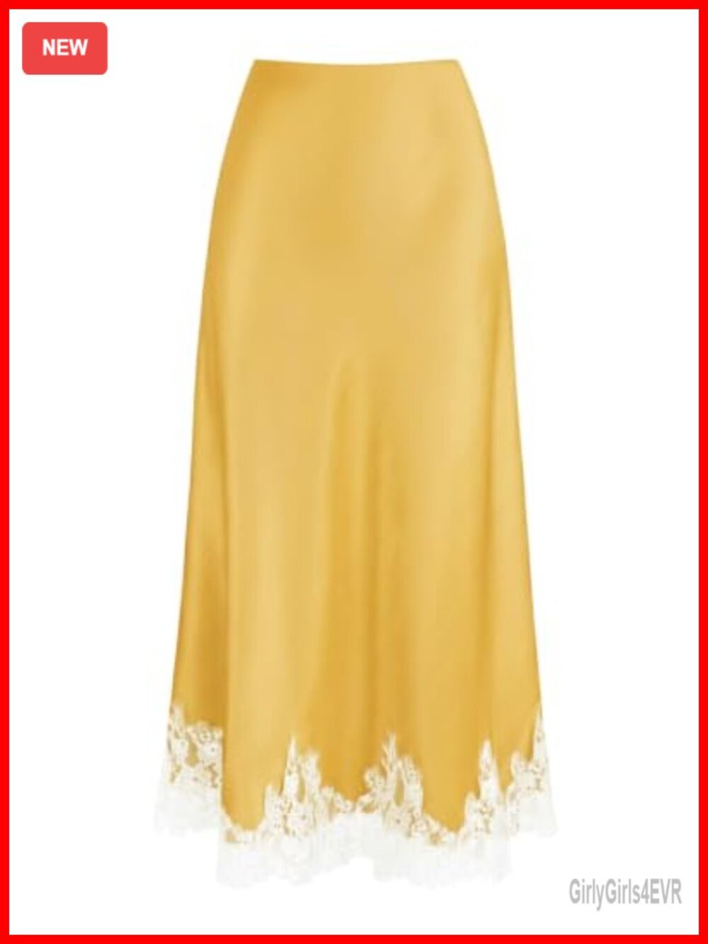 Lace Trim Satin Midi Skirt High Waisted Flowy A Line Long Skirt